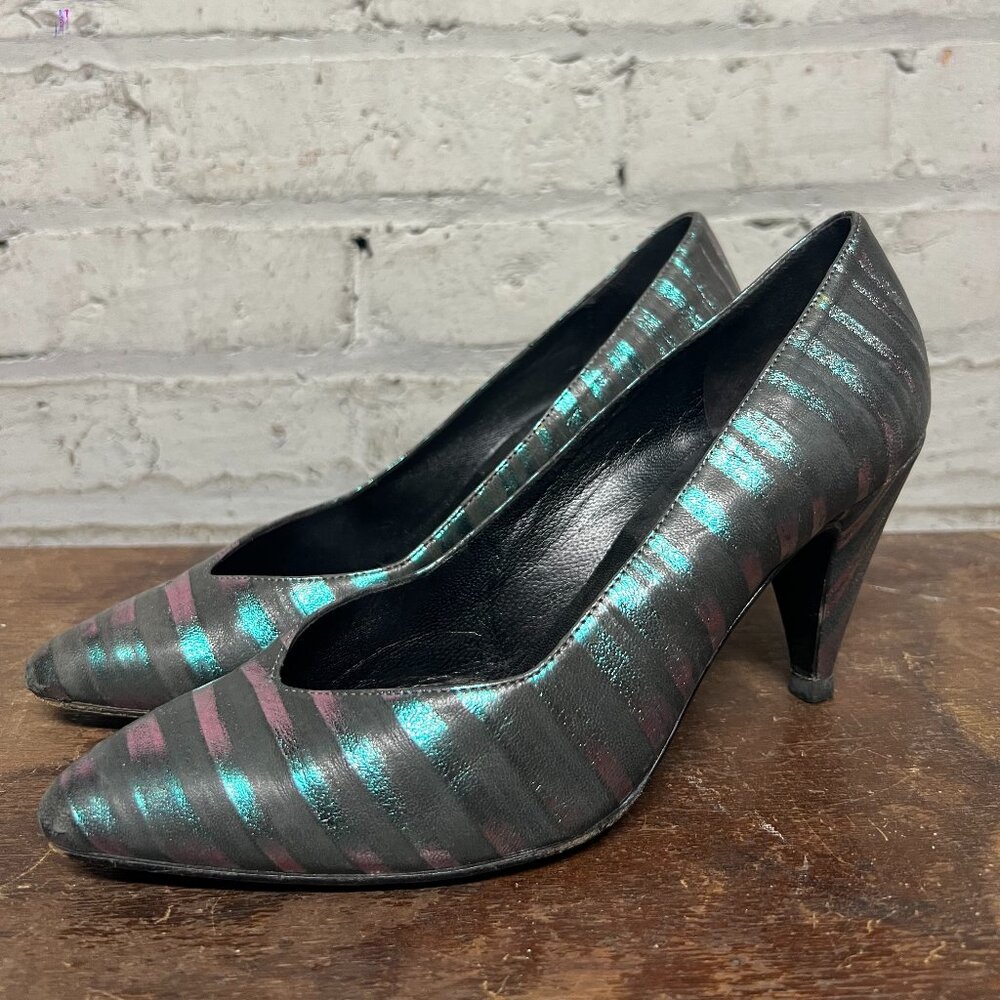 Vintage Casadei - Stiletto Heel Mermaid Irredescent Blue Faux Leather - Size 6.5